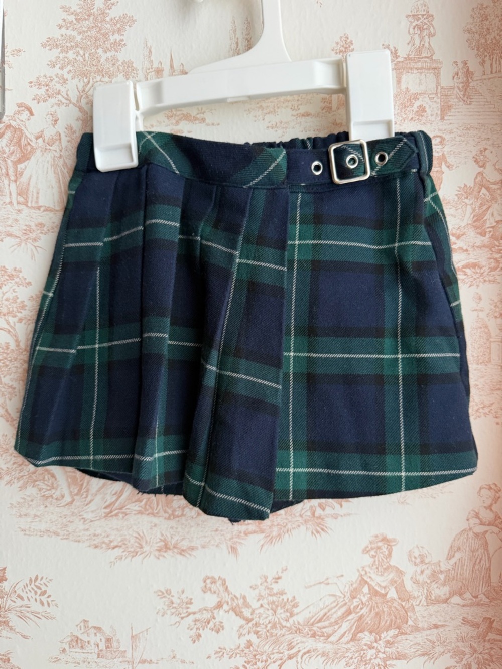 Zara Kids Navy and Green Plaid Pleated Skort with Buckle. 2-3 years